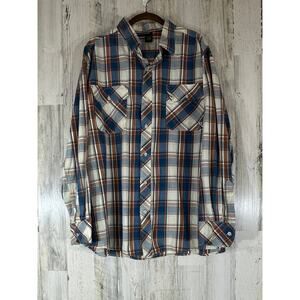 Rocawear Button Up Long Sleeve Shirt Size 3X Blue Brown Plaid‎ Cotton READ